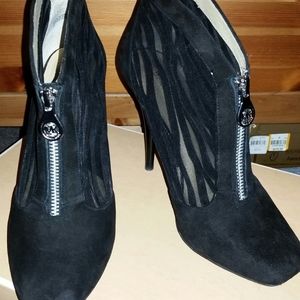 Michael Kors black suede high heeled zip-up booties, size 9